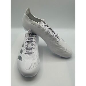 Adidas Predator 24 League Low FG Soccer Cleats,White Silver Metallic,Men's 12.5